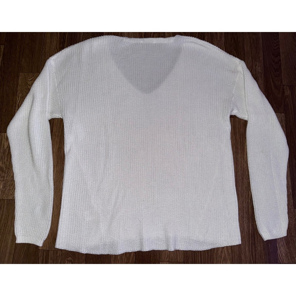 GCF Large Cream V-Neck Long Sleeve Knit Sweater Top‎